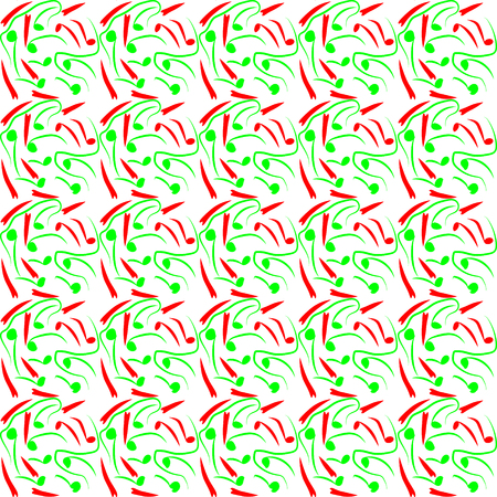 Vector illustration abstract seamless texture of red and green zakoryuchek chaotically scattered on a white backgroundのイラスト素材