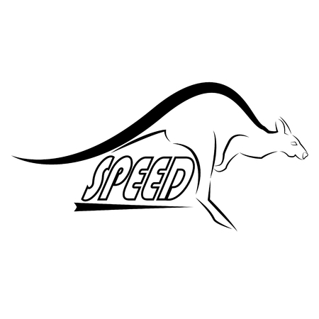 Vector illustration of a kangaroo logo drawn with contour lines with an inscription speed with a black arrow under it on a white backgroundのイラスト素材