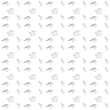 Vector illustration of a halftone illustration of a kangaroo flamingo painted in black lines on a white backgroundのイラスト素材