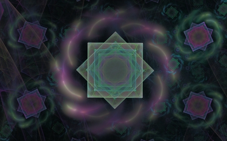 Image of abstract shapes and shapes of various sizes and colors on a dark backgroundの写真素材