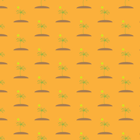 Vector illustration of a seamless image of a seamless pattern of green palms on a brown island with...