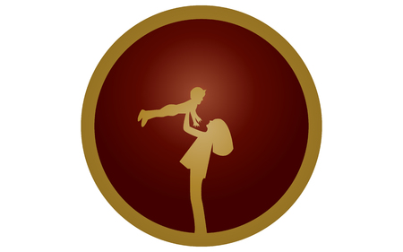 Vector illustration of a contrasting symbol mother with child in hands brown on a dark brown round background with a white highlight on a white background.のイラスト素材