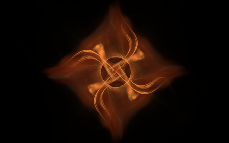 an abstract symbol in the form of a square of smoke of brown color and a pattern from a circle of a square and wavy lines in the center on a black background.の写真素材