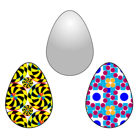 Vector illustration of an egg with a different color and texture filling with a contour on a white background.のイラスト素材