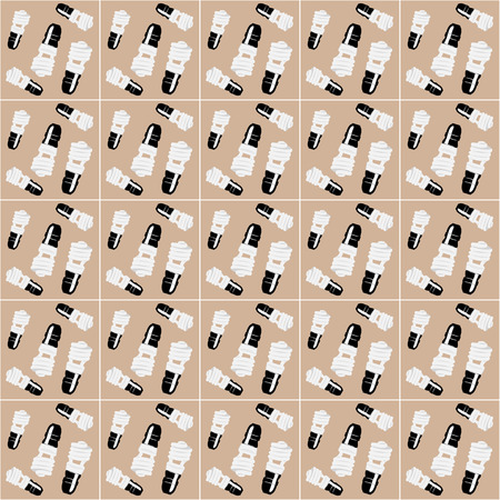 vector illustration background image of energy-saving light bulbs in a black cartridge with highlights on a light brown background in the form of squaresの写真素材