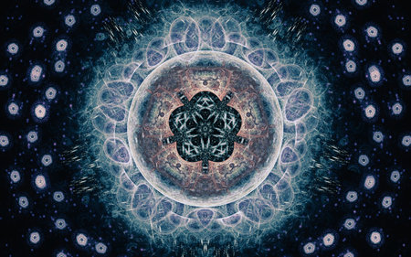 digital generated image in the form of abstract geometric shapes of various shades and colors for...