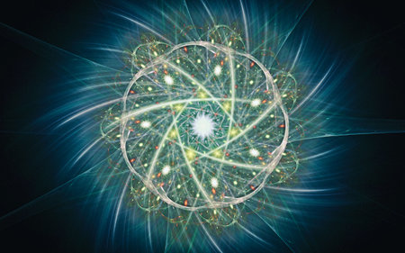 digital generated image in the form of abstract geometric shapes of various shades and colors for...