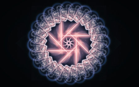 fantastic abstract symmetrical flower with petals consisting of a variety of geometric shapes of...