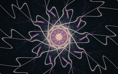 fantastic abstract symmetrical flower with petals consisting of a variety of geometric shapes of...