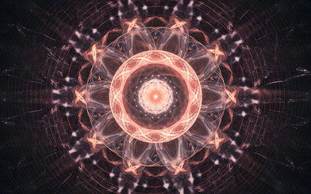 fantastic abstract symmetrical flower with petals consisting of a variety of geometric shapes of...