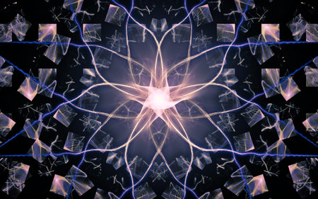 digital generated image in the form of abstract geometric shapes of various shades and colors for...