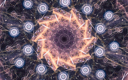 fantastic abstract symmetrical flower with petals consisting of a variety of geometric shapes of...