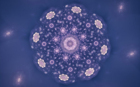 fantastic abstract symmetrical flower with petals consisting of a variety of geometric shapes of...