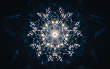 fantastic abstract symmetrical flower with petals consisting of a variety of geometric shapes of...