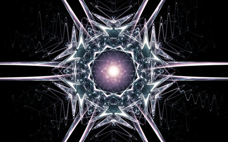 abstract illustration of a fantastic star with many rays on a black background.