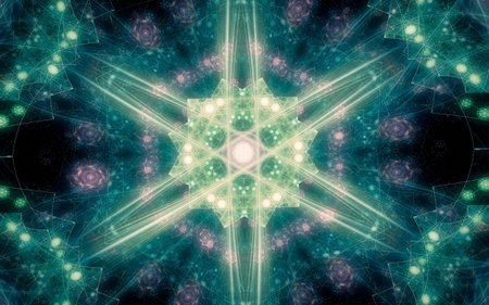 abstract illustration of a fantastic star with many rays on a black background.