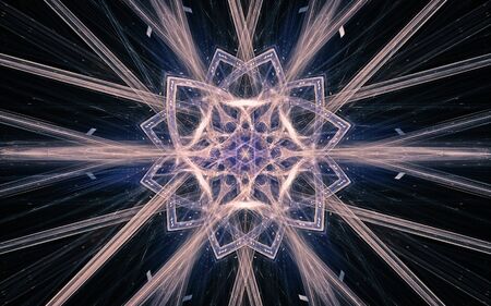 abstract illustration of a fantastic star with many rays on a black background.の写真素材