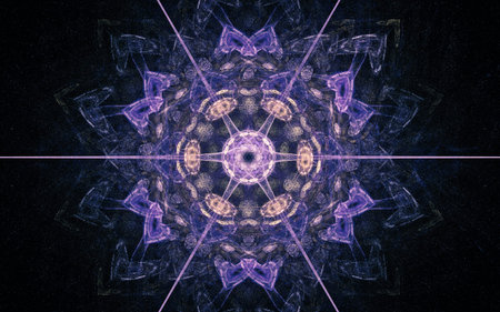 fantastic abstract symmetrical flower with petals consisting of a variety of geometric shapes of...