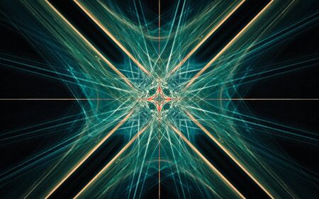 abstract illustration of a fantastic star with many rays on a black background.の写真素材
