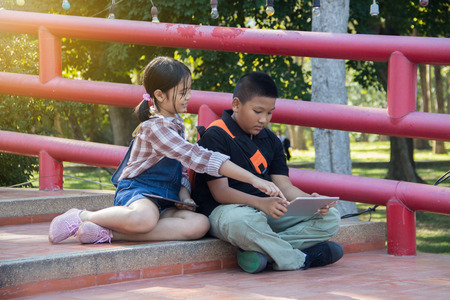 finger pointing on tabletの写真素材