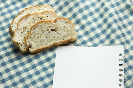 Bread Three slices on white and blue napkinの写真素材