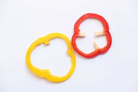 Red pepper slice on white isolated backgroundの写真素材