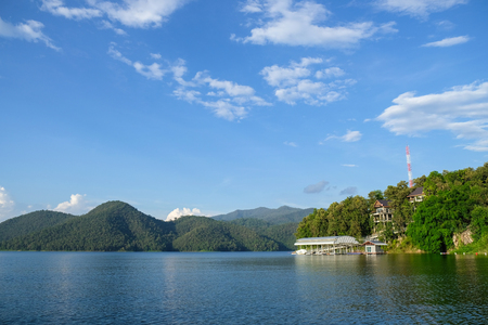 Landscape of Mae Mueang Dam in Chiang Mai - Thailand, lake and mountain with beautiful sky and clound on sunshine day.の写真素材