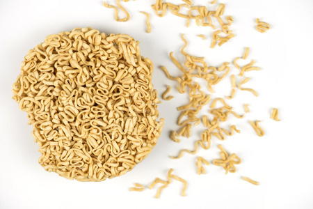 Instant noodle on white isolated background, copy spaceの写真素材