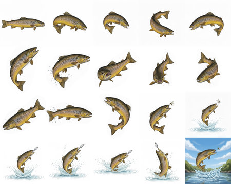 Brown Trout Collection - Various Poses and Jumping Scenesの素材