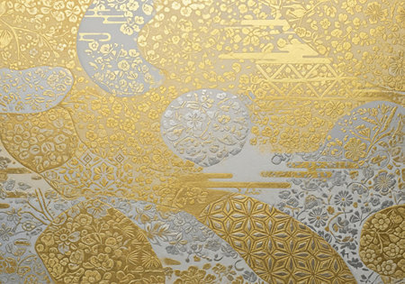 Elegant Gold and Silver Japanese Pattern with Flowing Water Motifsの素材