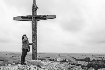 Caleruega, Burgos, Spain - June, 06, 2012 Tourist visiting Caleruega Cross in Burgos, Spainのeditorial素材