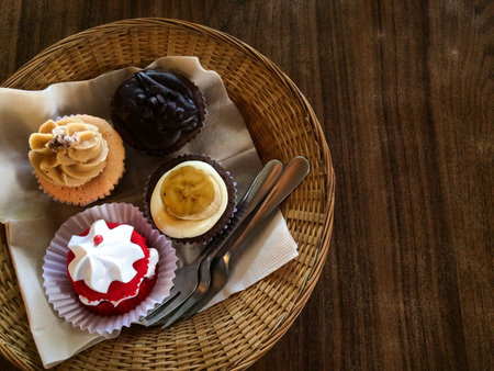 Muffin or cupcakes at coffee shopの素材