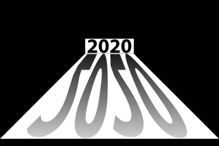 The original icon of the new year 2020 standing on the threshold in the doorway with a shadow. Vector illustration.のイラスト素材