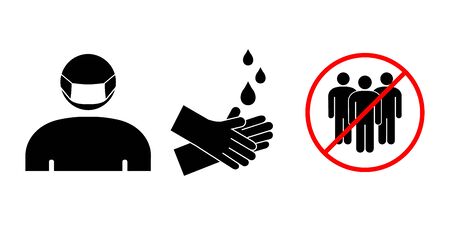 Set of icons for the prevention of infection with coronavirus covid-2019のイラスト素材