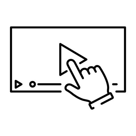 A simple icon with a hand clicking on the play to display the video.のイラスト素材