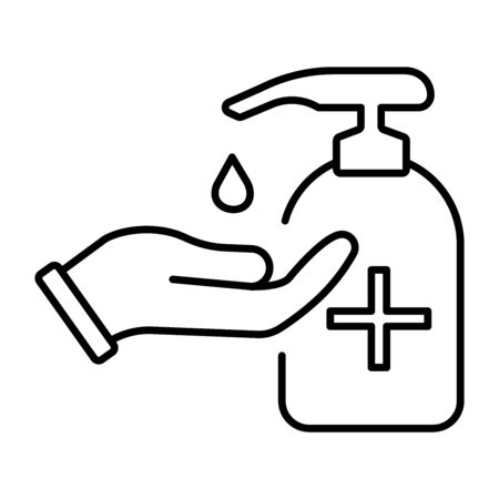 A simple linear icon for protecting your hands with an antiseptic or sanitizer.のイラスト素材