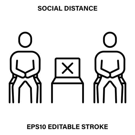 Simple linear icon for maintaining social distance in public places.のイラスト素材