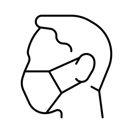 A simple linear icon of a person in a protective medical mask. Vector illustration with editable stroke.のイラスト素材