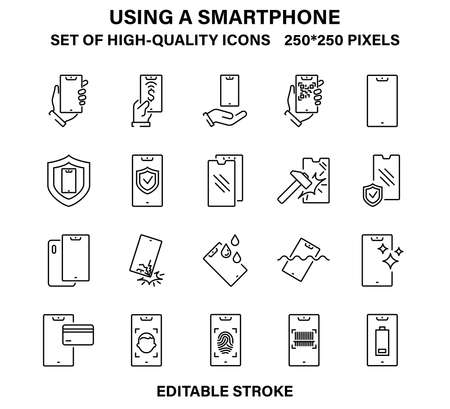 A set of simple but high-quality icons about using your smartphone.のイラスト素材
