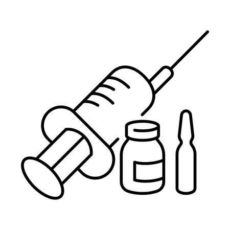 Simple linear icon of a vaccine or medicine with a syringeのイラスト素材