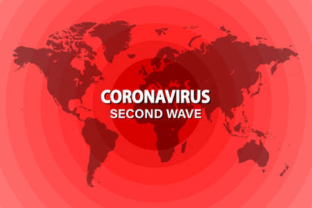 World map with an illustration of the spread of the second wave of coronavirus. Vector illustration.のイラスト素材