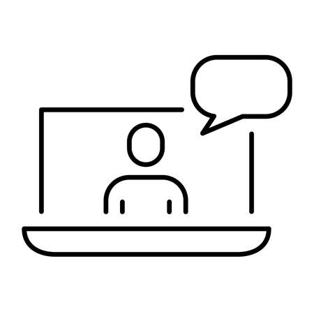 Simple linear icon for remote online communication or training or workのイラスト素材