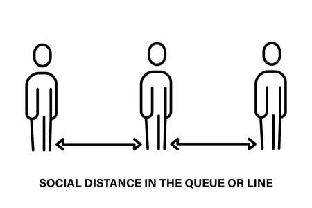 A simple linear icon of the social distance in the queueのイラスト素材