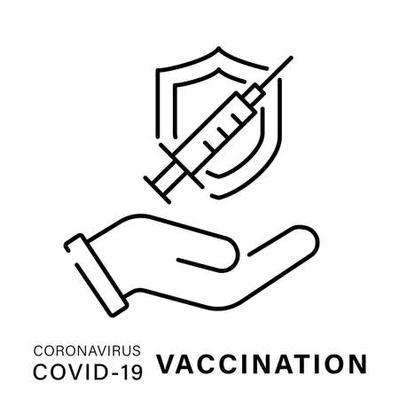 A simple linear icon showing the covid-19 coronavirus vaccine.のイラスト素材