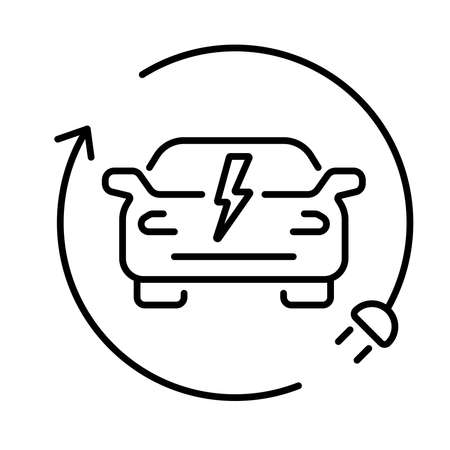 A simple linear icon of an electric car or a car charging stationのイラスト素材