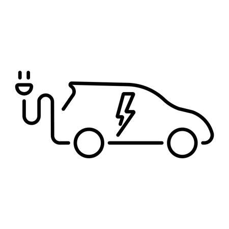 A simple linear icon of an electric car or a car charging stationのイラスト素材