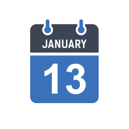 January 13. Calendar icon. Vector illustration flat style. Date, Day of month, Spiral calendar page with date, Holidays in January.のイラスト素材