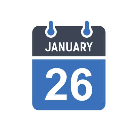 January 26. Calendar icon. Vector illustration flat style. Date, Day of month, Spiral calendar page with date, Holidays in January.のイラスト素材