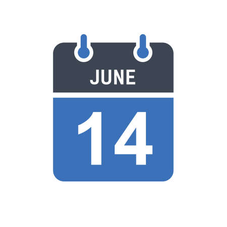 June 14. Calendar icon. Vector illustration flat style. Date, Day of month, Spiral calendar page with date, Holidays in June.のイラスト素材