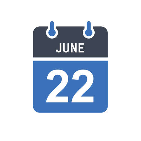 June 22. Calendar icon. Vector illustration flat style. Date, Day of month, Spiral calendar page with date, Holidays in June.のイラスト素材